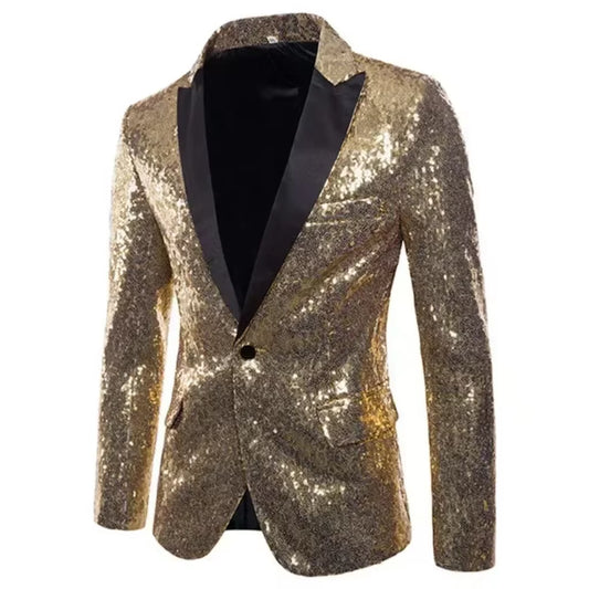 Elegant Sequin Suits for Men Single Blazer Peak Lapel for Wedding Performance Stage Costume Party Tuxedo Suits for Men