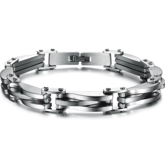 Men Boys Stainless Steel Two Tone Rhombus Cool Link Bangle Bracelet Cuff Gold/Silver Color Wristband Jewelry Xmas Gift