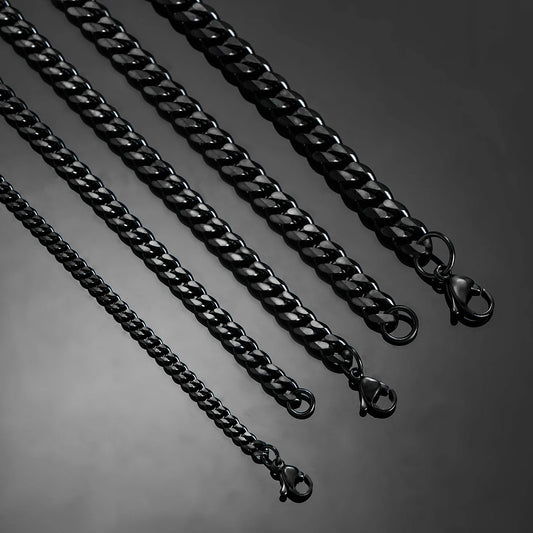 3.6Mm/5Mm/6Mm/7Mm/8Mm Black Color Stainless Steel Cuban Link Chains Classic Men Boy Curb Chunky Necklace 14 to 30 Inches