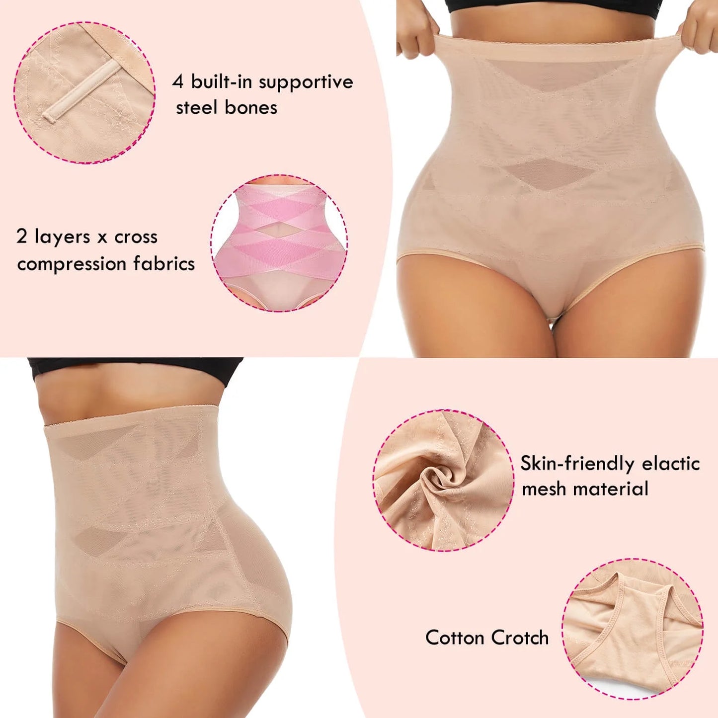 2 Packs Shapewear Tummy Control Underwear for Women High Waisted Girdle Body Shaper Butt Lifting Panties
