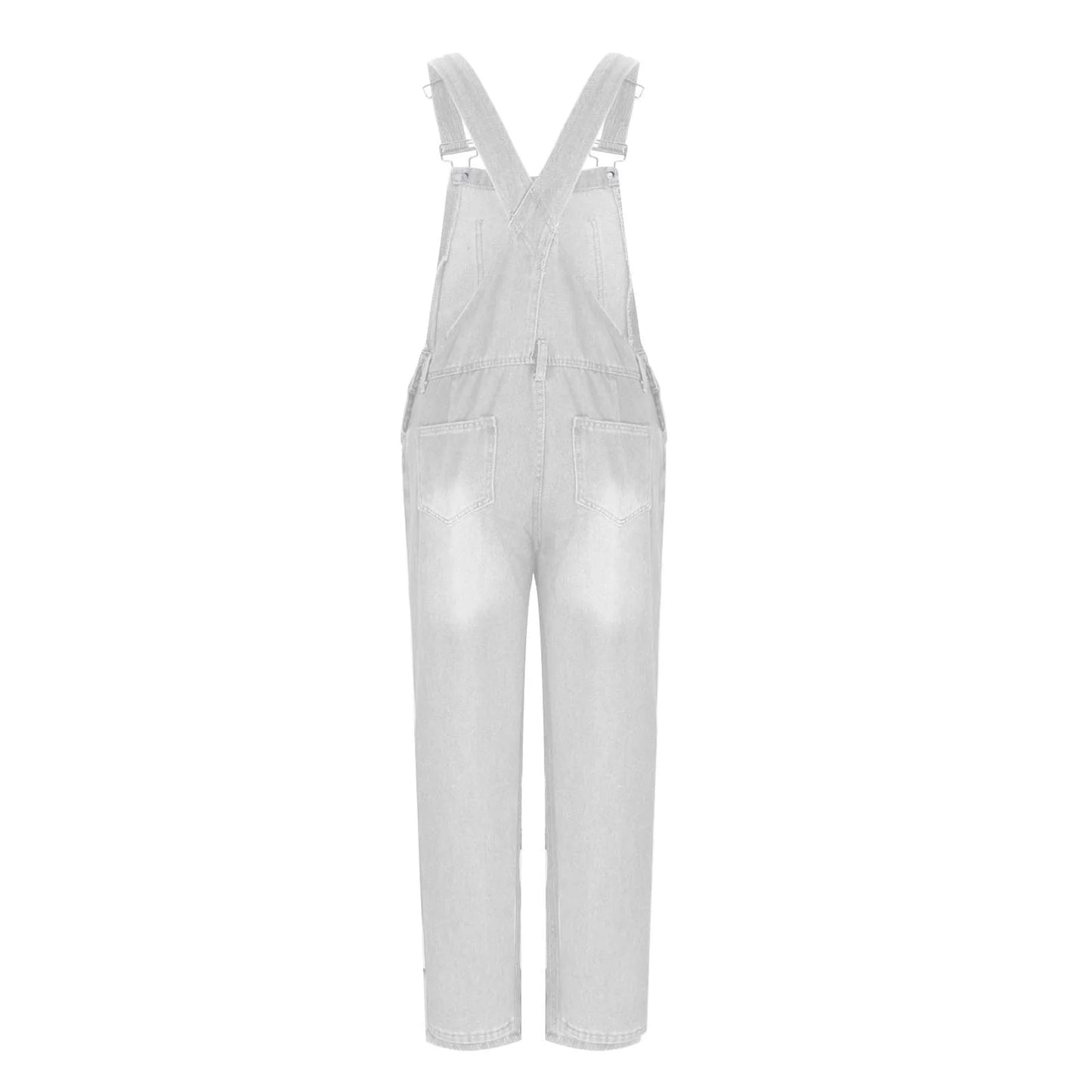 2024 Women'S Overalls Loose Fit Ladies Jeans Summer Solid Color Fashion Baggy Suspenders Button Jumpsuit Casual Sleeveless Wide Long Bib Leg Rompers with Pockets White M