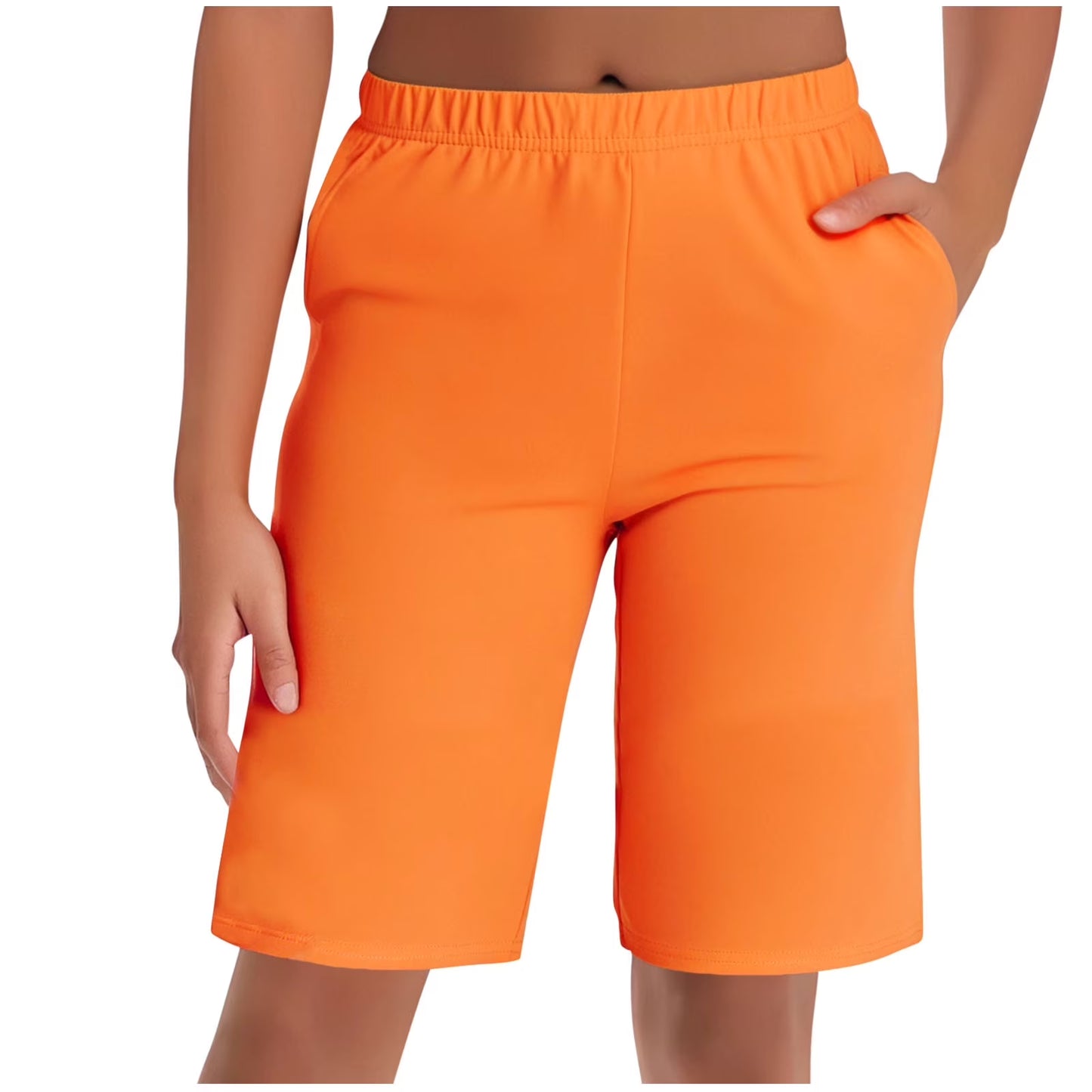 Women'S Bermuda Long Shorts with Pockets Elastic Waisted Knee Length Shorts for Women Walking Athletic Lounge