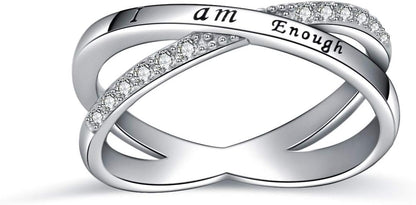 I Am Enough Ring Sterling Silver CZ Ring for Women Girls Size 5-10