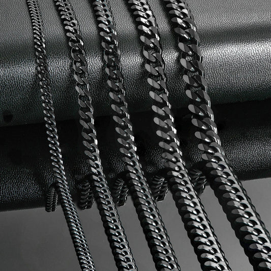 3.6Mm/5Mm/6Mm/7Mm/8Mm Black Color Stainless Steel Cuban Link Chains Classic Men Boy Curb Chunky Necklace 14 to 30 Inches