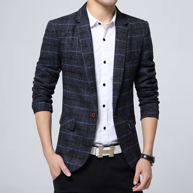 Men'S Suit Coat Business Casual Small Suit Spring and Autumn New Professional Clothes Formal Men'S Top Fashion Plaid Dress