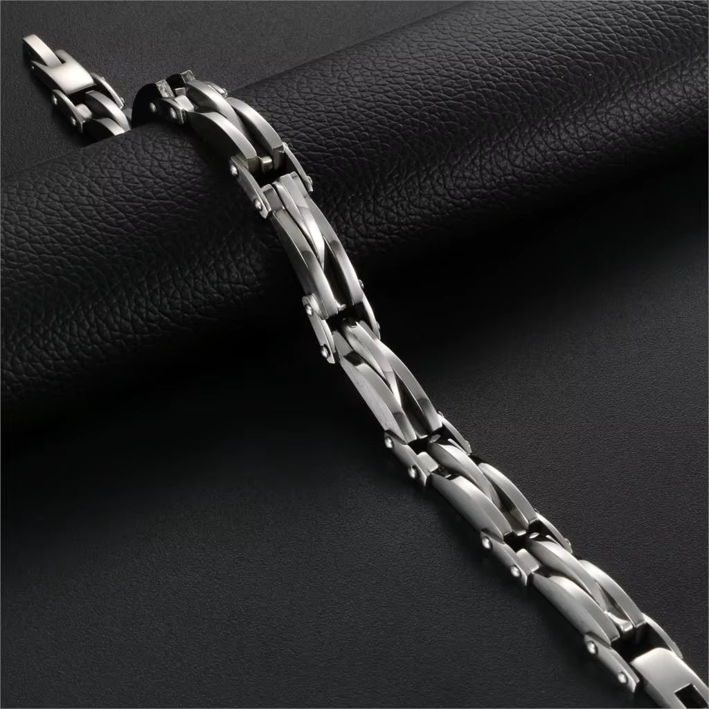 Men Boys Stainless Steel Two Tone Rhombus Cool Link Bangle Bracelet Cuff Gold/Silver Color Wristband Jewelry Xmas Gift