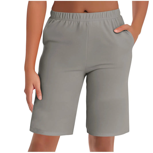 Women'S Bermuda Long Shorts with Pockets Elastic Waisted Knee Length Shorts for Women Walking Athletic Lounge