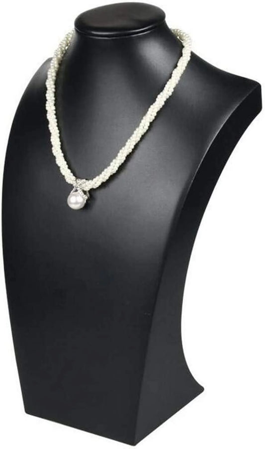 Leather Necklace Bust Jewelry Display Stand Figure Pendant Chain Jewelry Organizer Stand (S(HW 9.8 X 5.7 Inch), Black)