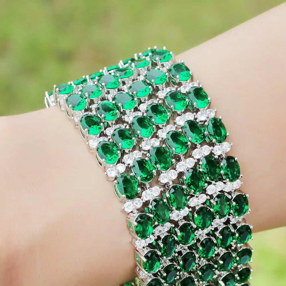 Bracelet Length 19/21Cm Luxury 925 Sterling Silver Emerald Gem Created Moissanite Diamond Fine Jewelries Wholesale