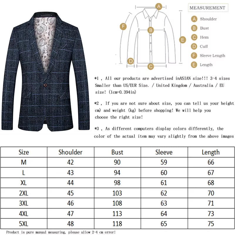 Men'S Suit Coat Business Casual Small Suit Spring and Autumn New Professional Clothes Formal Men'S Top Fashion Plaid Dress
