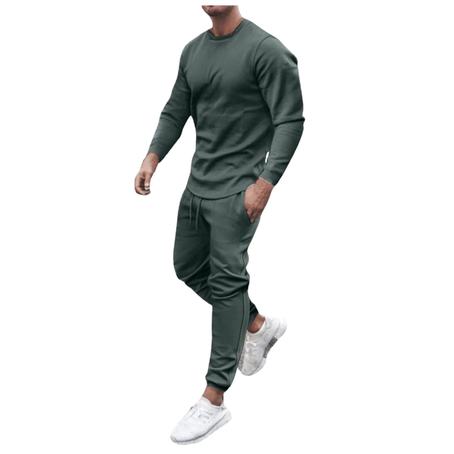 Men'S Tracksuit Long Sleeve round Neck Sweatshirts Tops Pants Set Two Piece Sweatsuits Outfits Sports Suit