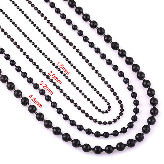 Width 1.5Mm-5Mm Black Stainless Steel Ball Chain for Charm Pendant Waterproof Match Rolo Necklace Wholesale
