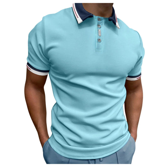 Men Polo Male Silk Touch Polo Men Extended T-Shirts(Light Blue,M)