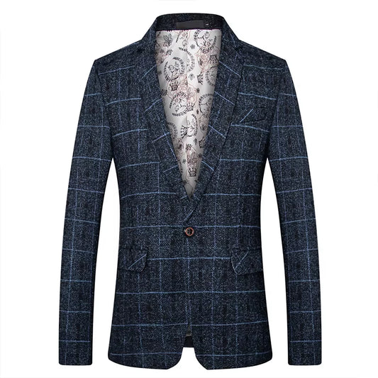 Men'S Suit Coat Business Casual Small Suit Spring and Autumn New Professional Clothes Formal Men'S Top Fashion Plaid Dress