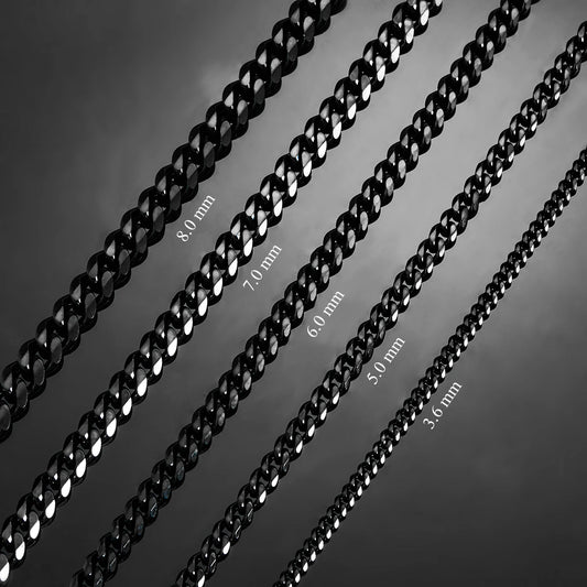 3.6Mm/5Mm/6Mm/7Mm/8Mm Black Color Stainless Steel Cuban Link Chains Classic Men Boy Curb Chunky Necklace 14 to 30 Inches