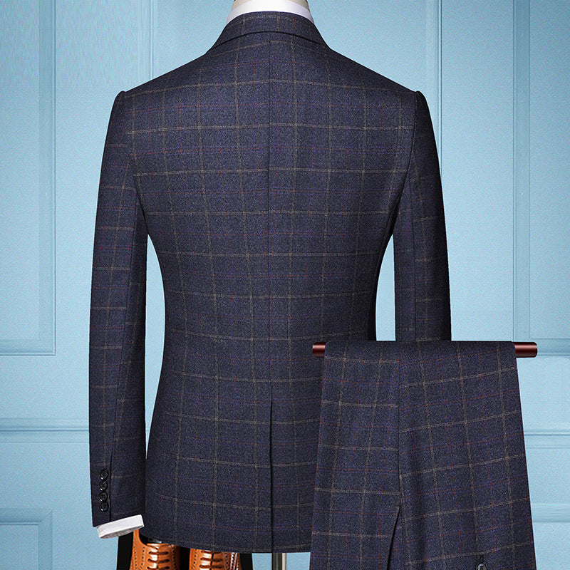 Plaid Suit Men'S Suit Three-Piece Suit Groom Wedding Dress Small Suit Trendy Jacket