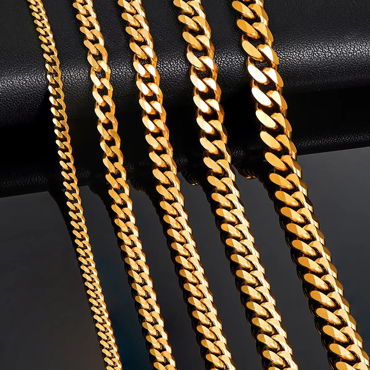 Hot Sale 5Mm/6Mm/7Mm/8Mm/9Mm Gold Plated Stainless Steel Cuban Link Chains Classic Men Boy Curb Chunky Necklace 20 to 24 Inches