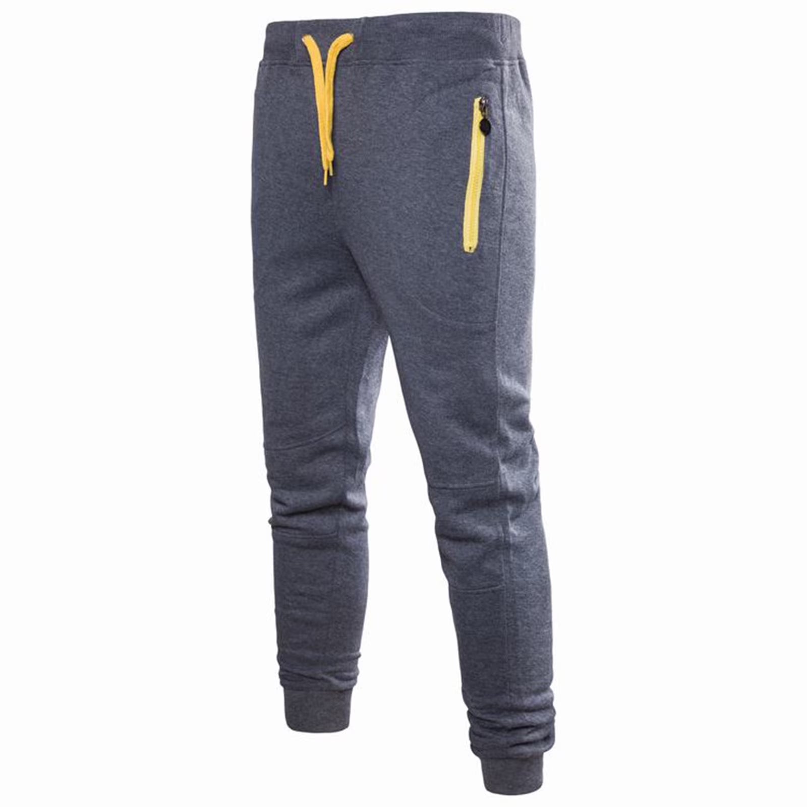 Men'S Solid Drawstring Pants Elastic Waist Tapered Joggers Slim Stretch Sweatpants Zipper Pocket Fitness Trousers Fashion Hippie Regular Fit Fall Winter Outdoor Casual Long Pants