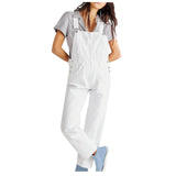 2024 Women'S Overalls Loose Fit Ladies Jeans Summer Solid Color Fashion Baggy Suspenders Button Jumpsuit Casual Sleeveless Wide Long Bib Leg Rompers with Pockets White M