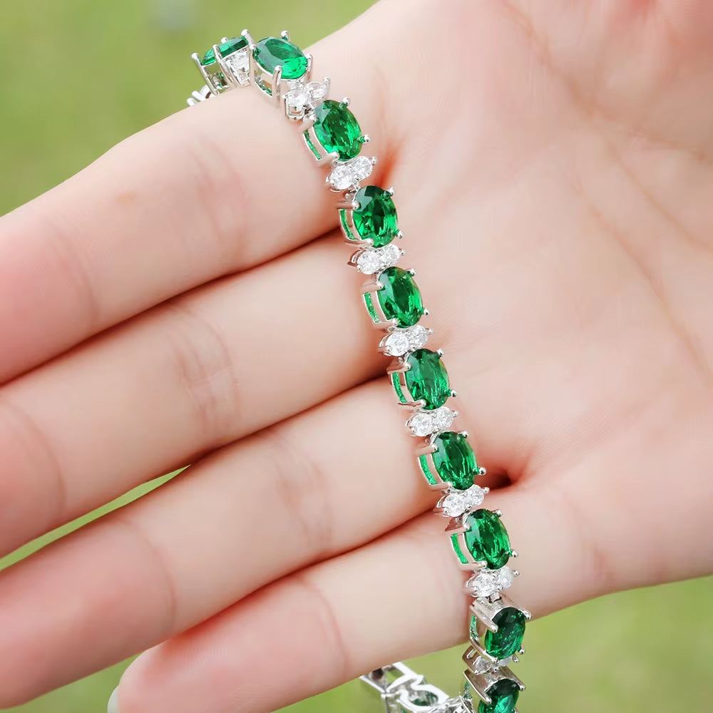 Bracelet Length 19/21Cm Luxury 925 Sterling Silver Emerald Gem Created Moissanite Diamond Fine Jewelries Wholesale