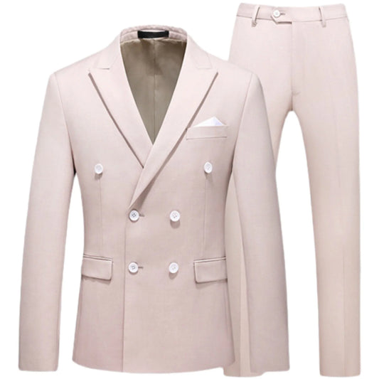 Mens 2 Piece Double Breasted Suit Slim Fit Tuxedo Blazer and Pants plus Size Classic Formal Dinner Suits for Wedding Prom Homecoming