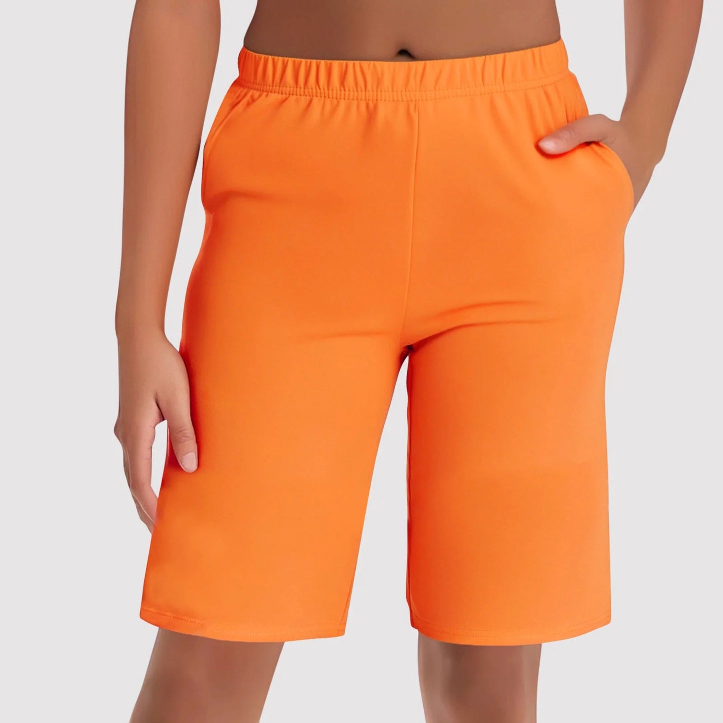 Women'S Bermuda Long Shorts with Pockets Elastic Waisted Knee Length Shorts for Women Walking Athletic Lounge