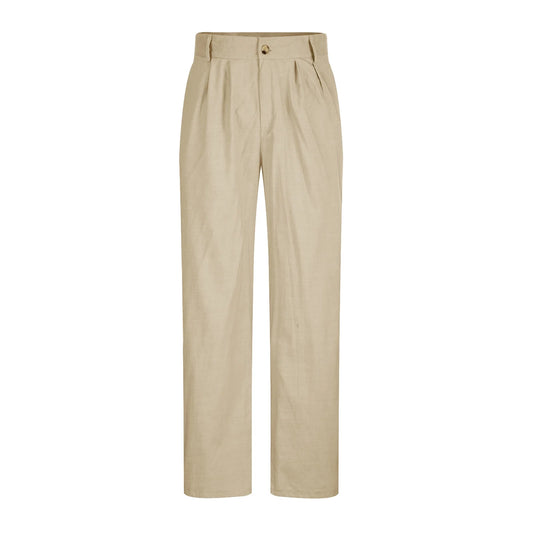 Cotton Linen Pants for Men Pleated Front Trouser Straight Leg Suit Trousers Solid Color Office Trouser Lightweight Linen Pant