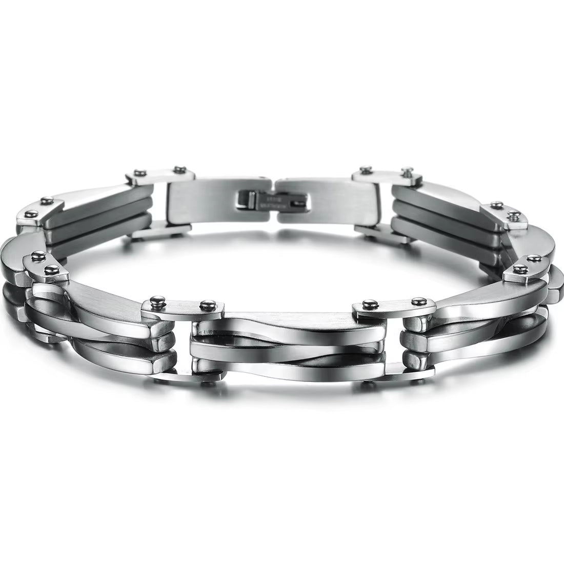 Men Boys Stainless Steel Two Tone Rhombus Cool Link Bangle Bracelet Cuff Gold/Silver Color Wristband Jewelry Xmas Gift