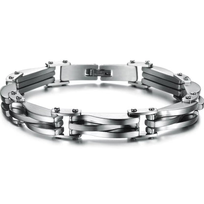 Men Boys Stainless Steel Two Tone Rhombus Cool Link Bangle Bracelet Cuff Gold/Silver Color Wristband Jewelry Xmas Gift
