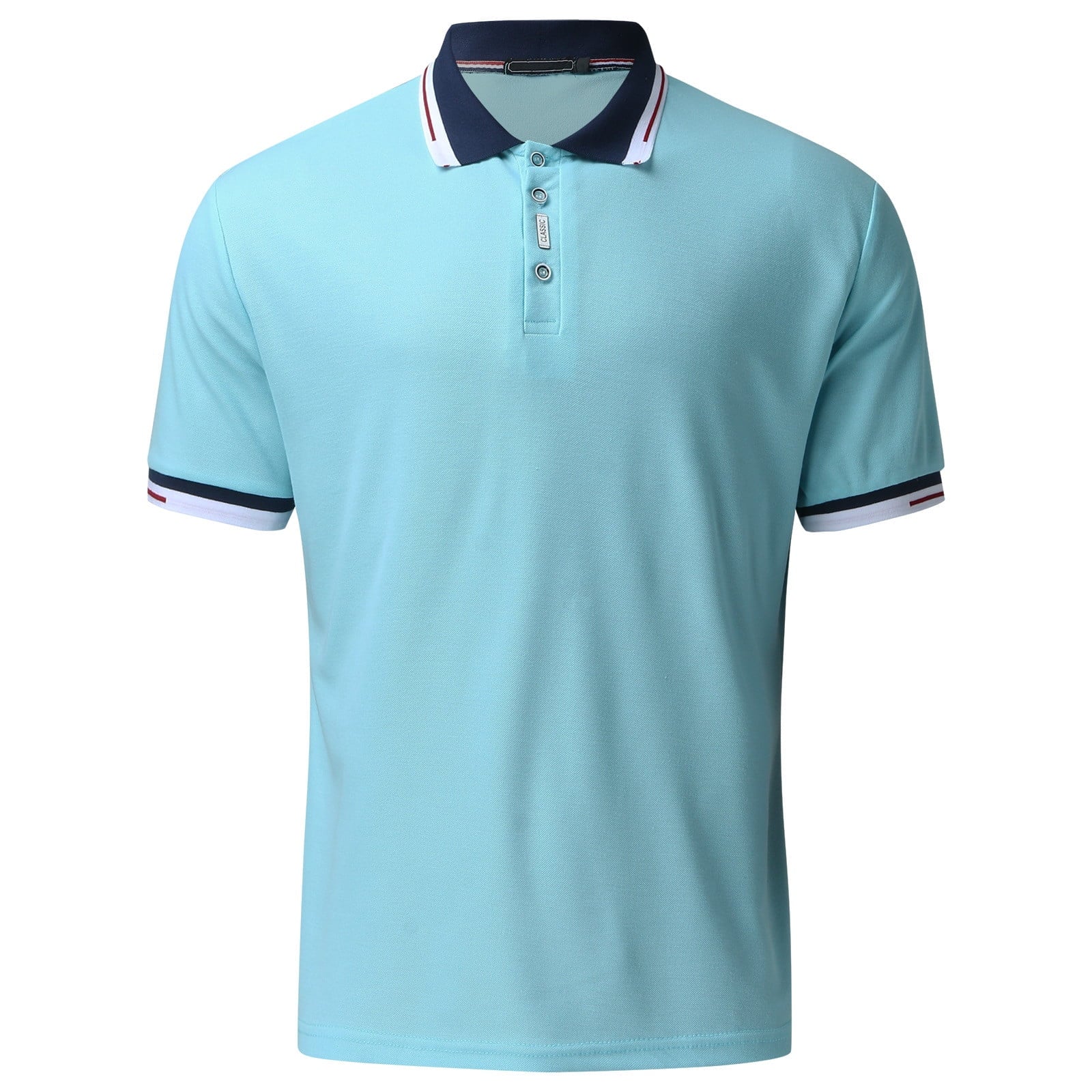 Men Polo Male Silk Touch Polo Men Extended T-Shirts(Light Blue,M)