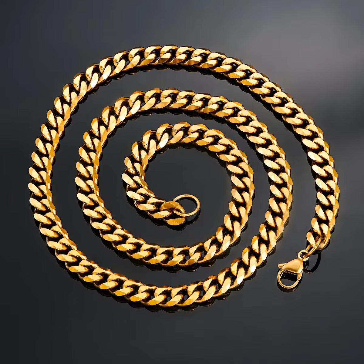 Hot Sale 5Mm/6Mm/7Mm/8Mm/9Mm Gold Plated Stainless Steel Cuban Link Chains Classic Men Boy Curb Chunky Necklace 20 to 24 Inches