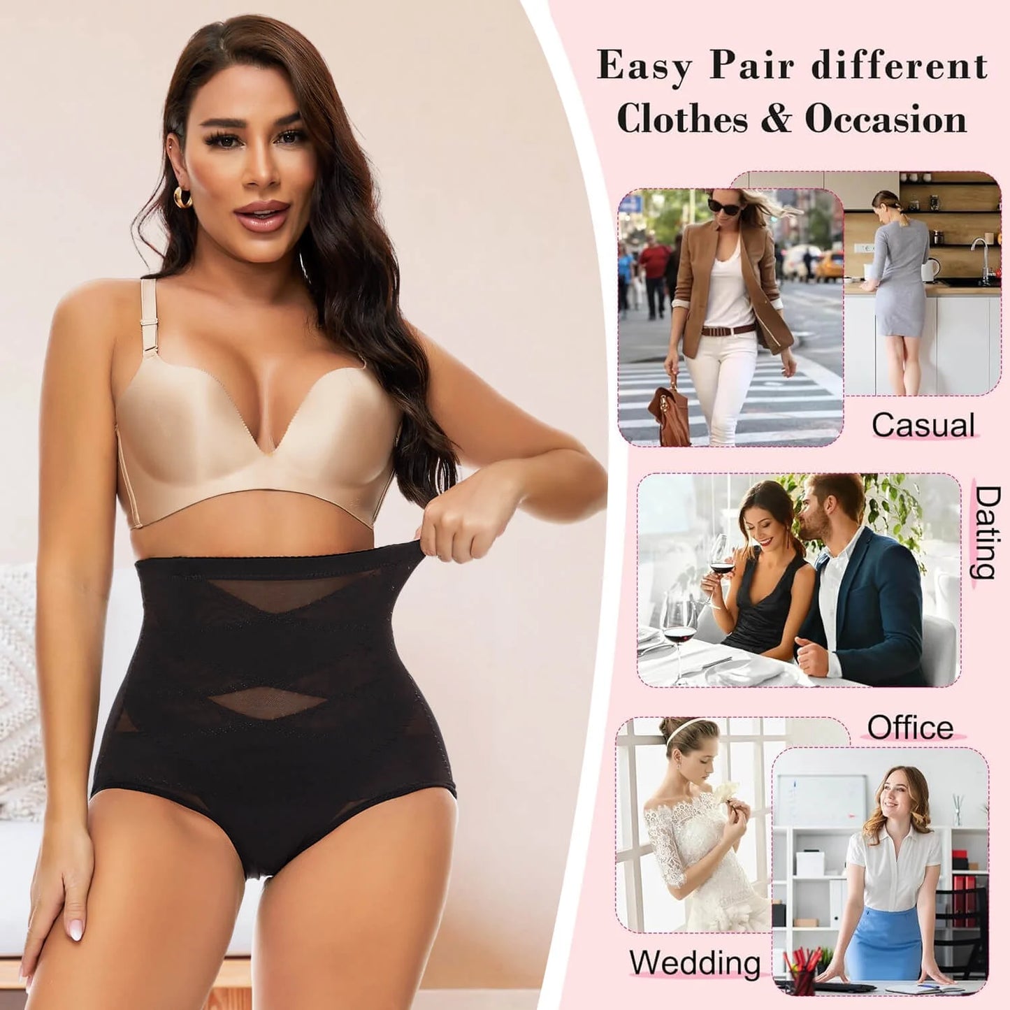 2 Packs Shapewear Tummy Control Underwear for Women High Waisted Girdle Body Shaper Butt Lifting Panties