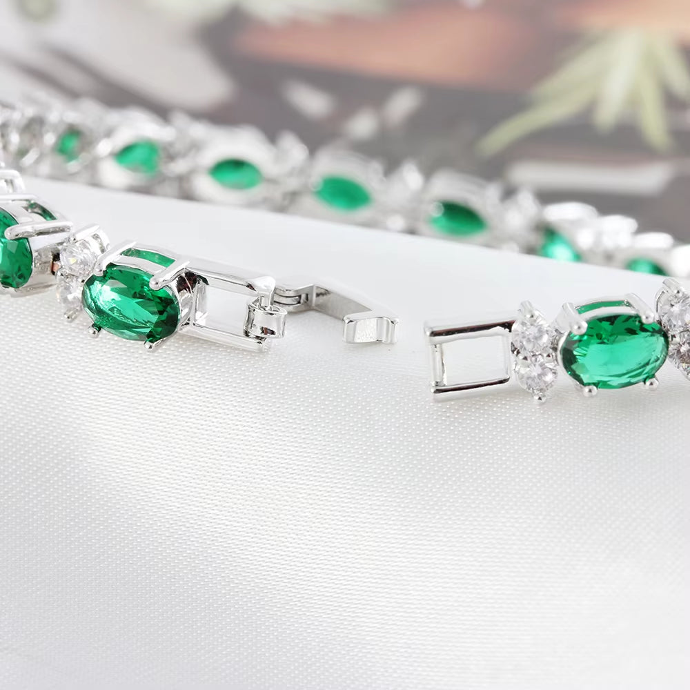 Bracelet Length 19/21Cm Luxury 925 Sterling Silver Emerald Gem Created Moissanite Diamond Fine Jewelries Wholesale