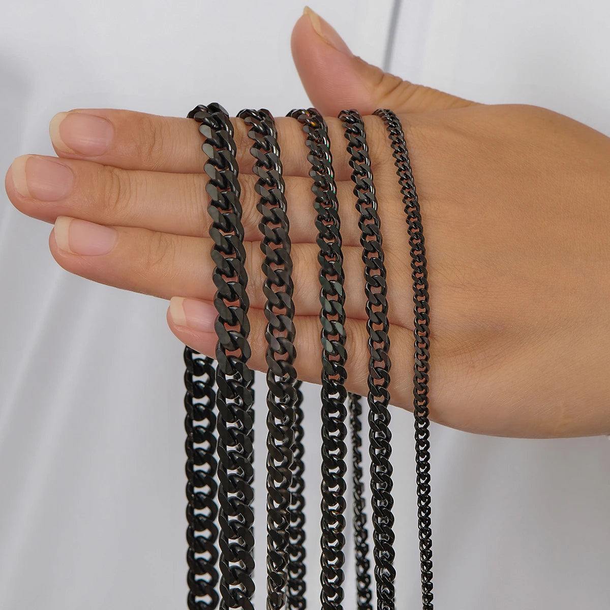 3.6Mm/5Mm/6Mm/7Mm/8Mm Black Color Stainless Steel Cuban Link Chains Classic Men Boy Curb Chunky Necklace 14 to 30 Inches