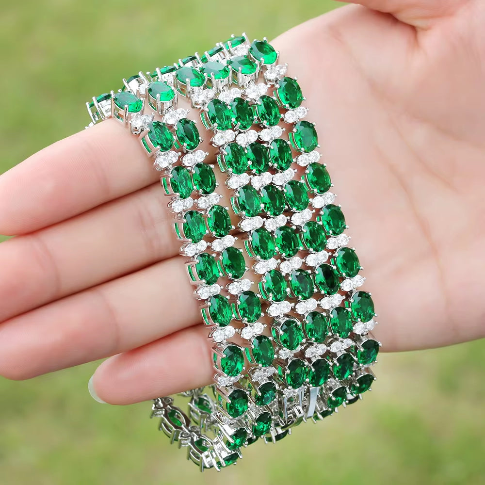 Bracelet Length 19/21Cm Luxury 925 Sterling Silver Emerald Gem Created Moissanite Diamond Fine Jewelries Wholesale