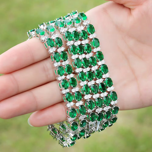 Bracelet Length 19/21Cm Luxury 925 Sterling Silver Emerald Gem Created Moissanite Diamond Fine Jewelries Wholesale