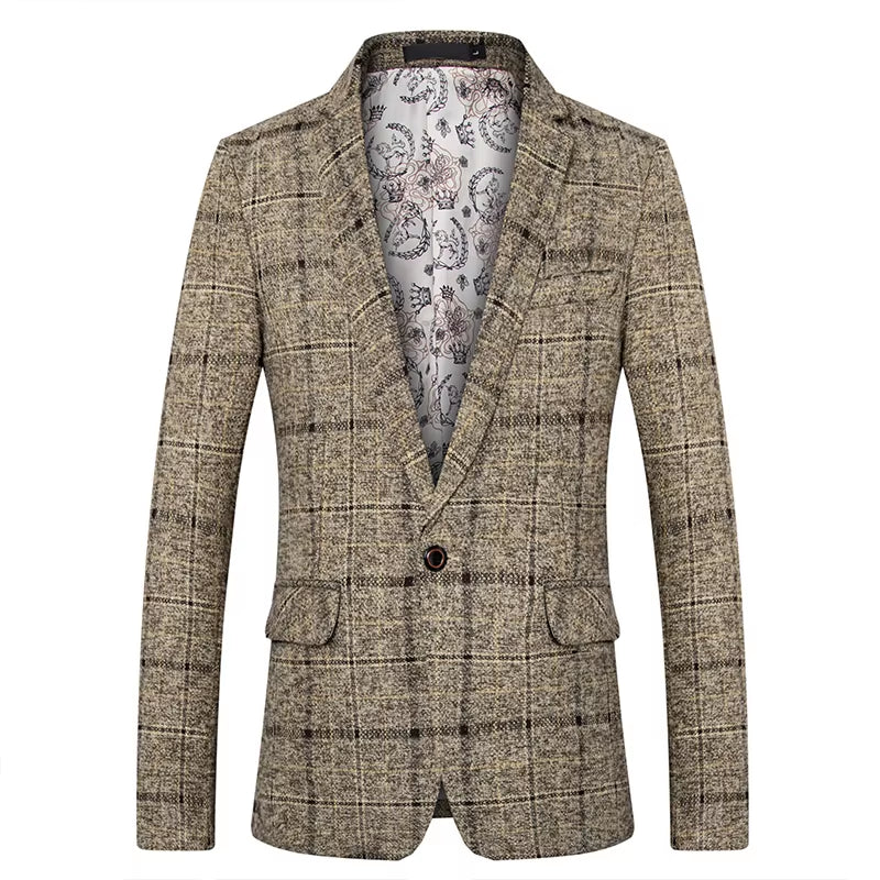 Men'S Suit Coat Business Casual Small Suit Spring and Autumn New Professional Clothes Formal Men'S Top Fashion Plaid Dress