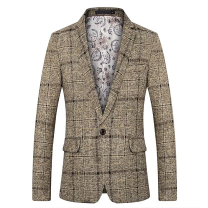 Men'S Suit Coat Business Casual Small Suit Spring and Autumn New Professional Clothes Formal Men'S Top Fashion Plaid Dress