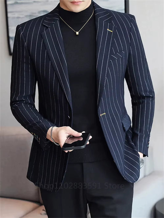 New Men'S Suit Jacket Slim Striped Single-Breasted Suit Business Casual Professional Formal Jacket Banquet Suit Blazer