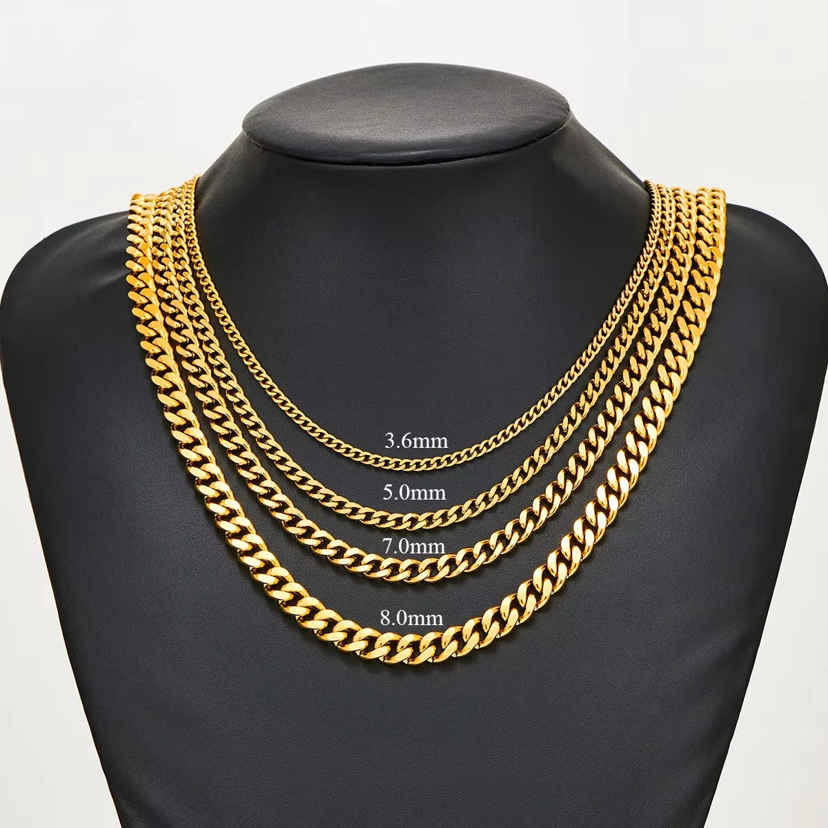 Hot Sale 5Mm/6Mm/7Mm/8Mm/9Mm Gold Plated Stainless Steel Cuban Link Chains Classic Men Boy Curb Chunky Necklace 20 to 24 Inches