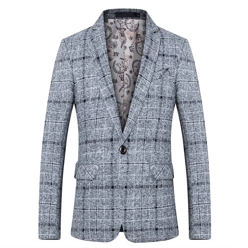 Men'S Suit Coat Business Casual Small Suit Spring and Autumn New Professional Clothes Formal Men'S Top Fashion Plaid Dress
