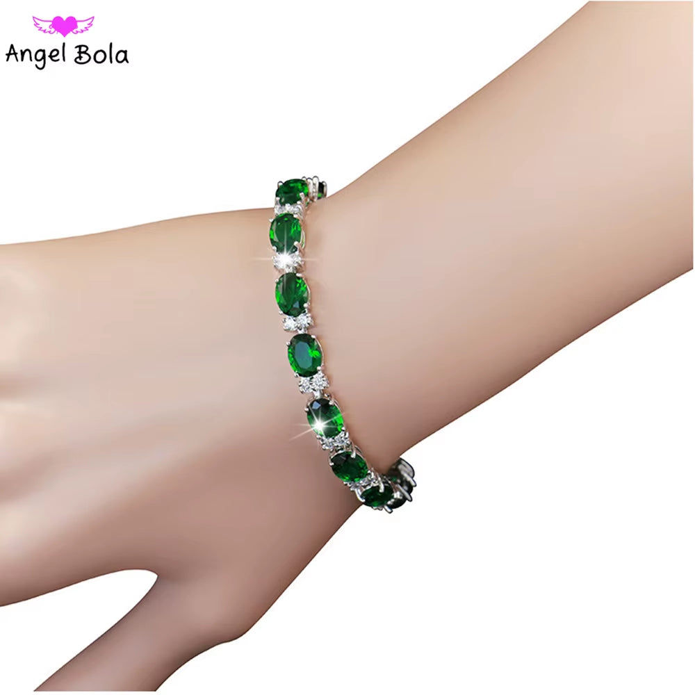 Bracelet Length 19/21Cm Luxury 925 Sterling Silver Emerald Gem Created Moissanite Diamond Fine Jewelries Wholesale