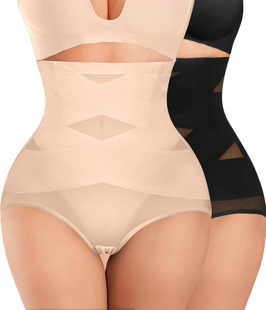 2 Packs Shapewear Tummy Control Underwear for Women High Waisted Girdle Body Shaper Butt Lifting Panties
