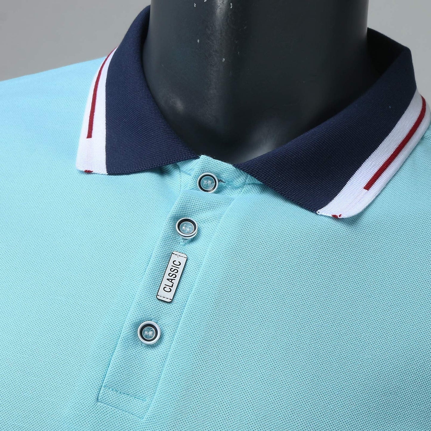 Men Polo Male Silk Touch Polo Men Extended T-Shirts(Light Blue,M)