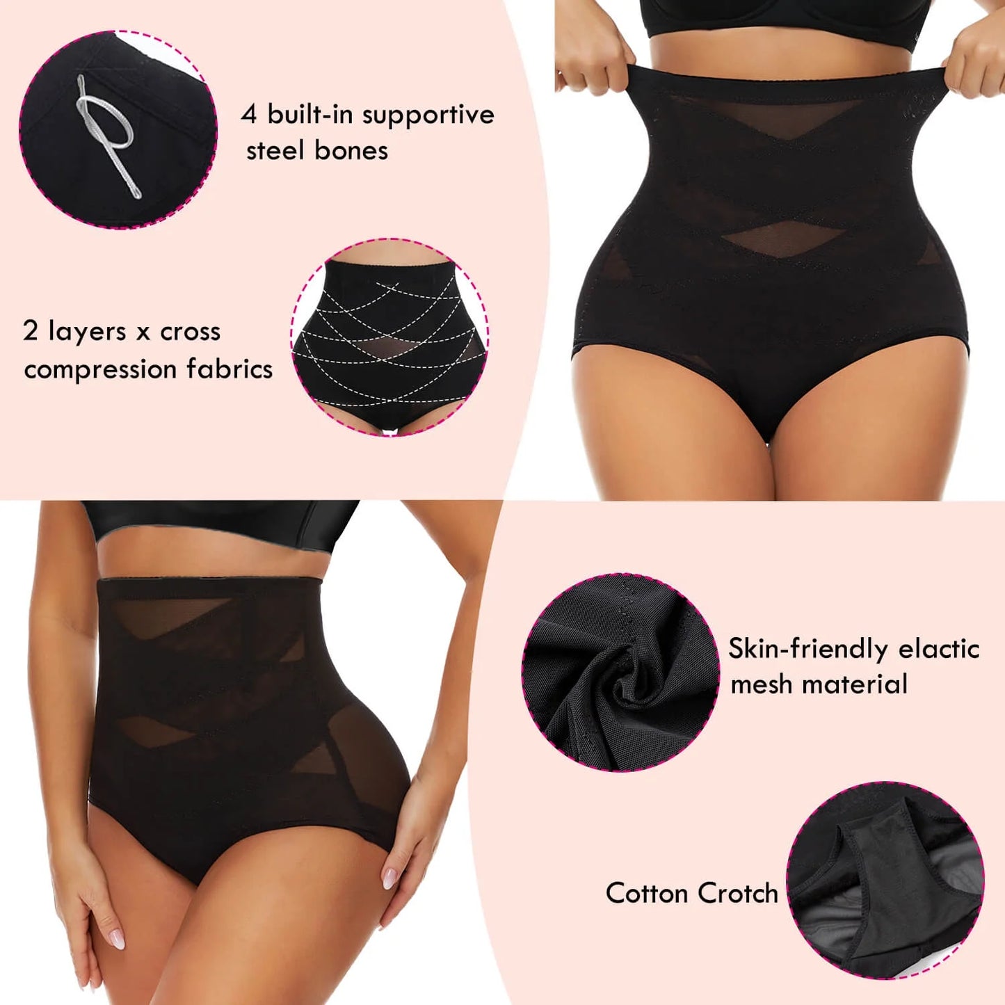 2 Packs Shapewear Tummy Control Underwear for Women High Waisted Girdle Body Shaper Butt Lifting Panties