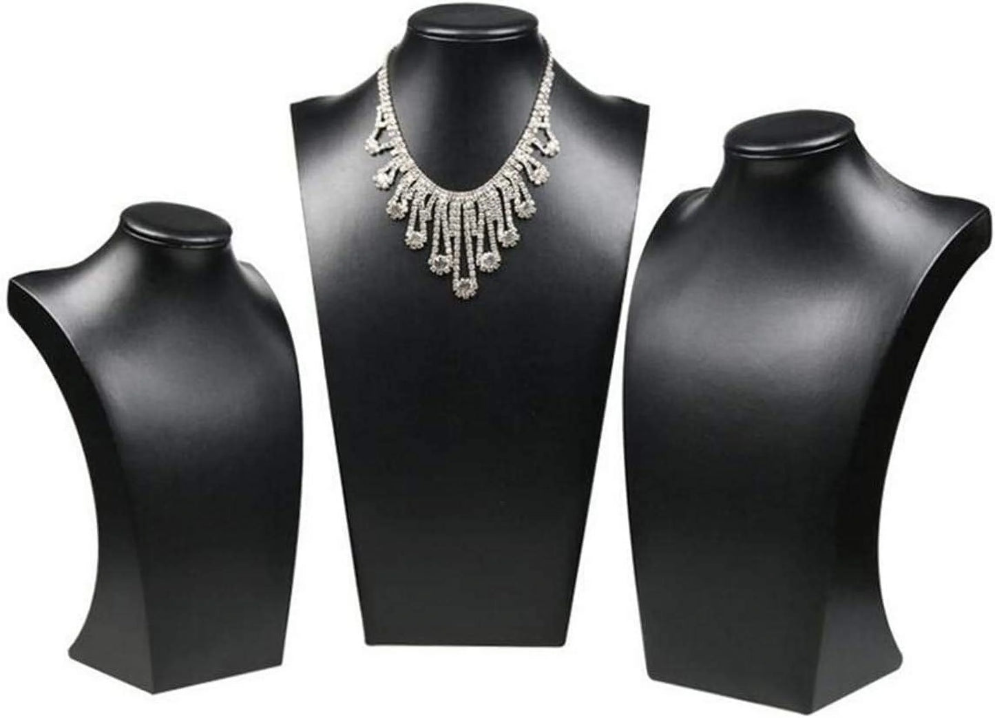 Leather Necklace Bust Jewelry Display Stand Figure Pendant Chain Jewelry Organizer Stand (S(HW 9.8 X 5.7 Inch), Black)
